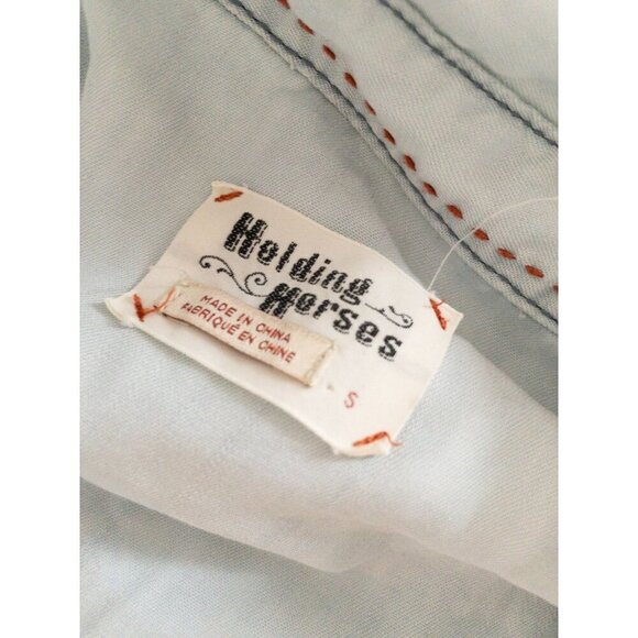 Anthropologie Holding Horses Blue Button-Down Shirt With Lace Back Size S - Picture 7 of 7